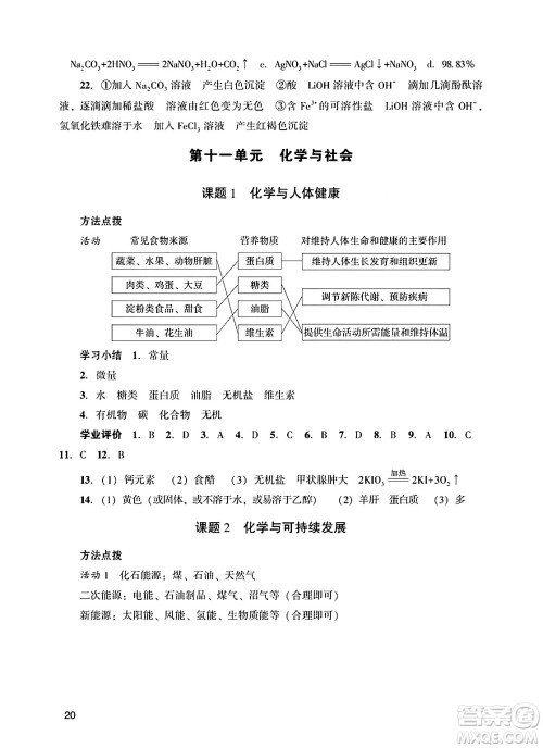 广州出版社2025年春阳光学业评价九年级化学下册人教版答案
