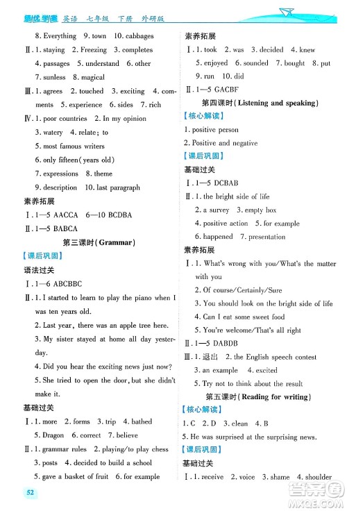 陕西师范大学出版总社有限公司2025年春绩优学案七年级英语下册外研版答案 陕西师范大学出版总社有限公司2025年春绩优学案七年级英语下册外研版答案