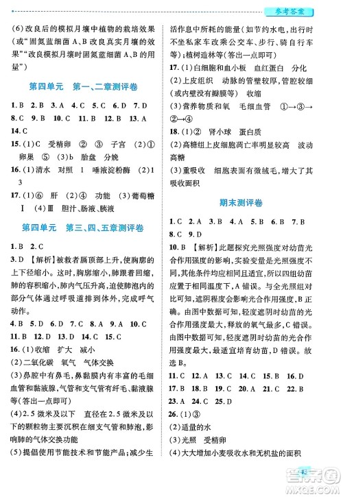 陕西师范大学出版总社有限公司2025年春绩优学案七年级生物下册人教版答案 陕西师范大学出版总社有限公司2025年春绩优学案七年级生物下册人教版答案