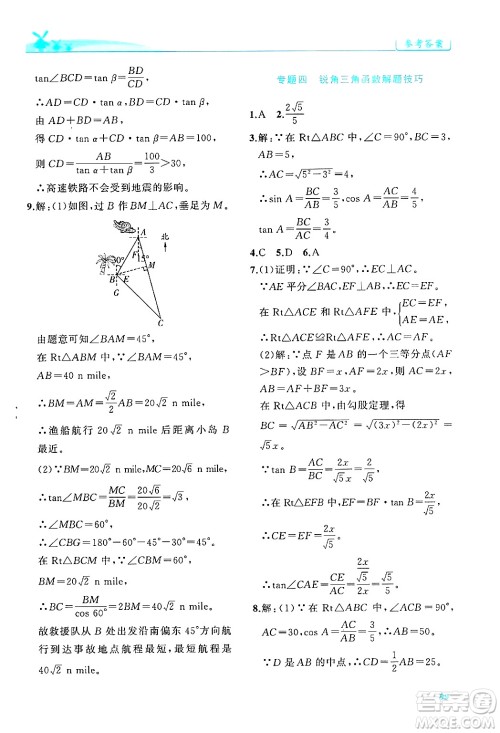 陕西师范大学出版总社有限公司2025年春绩优学案九年级数学下册人教版答案 陕西师范大学出版总社有限公司2025年春绩优学案九年级数学下册人教版答案