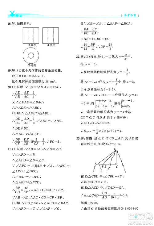 陕西师范大学出版总社有限公司2025年春绩优学案九年级数学下册人教版答案 陕西师范大学出版总社有限公司2025年春绩优学案九年级数学下册人教版答案