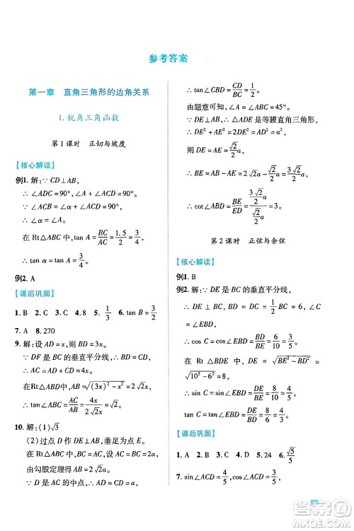 陕西师范大学出版总社有限公司2025年春绩优学案九年级数学下册北师大版答案 陕西师范大学出版总社有限公司2025年春绩优学案九年级数学下册北师大版答案