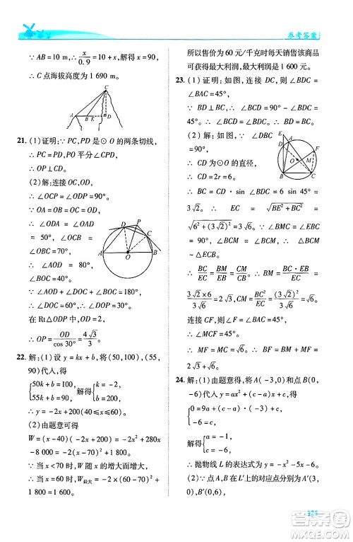 陕西师范大学出版总社有限公司2025年春绩优学案九年级数学下册北师大版答案 陕西师范大学出版总社有限公司2025年春绩优学案九年级数学下册北师大版答案