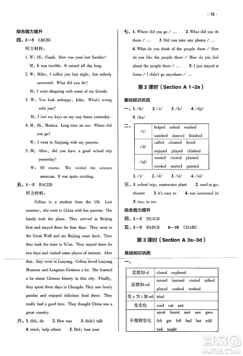 大象出版社2025年春基础训练七年级英语下册人教版答案