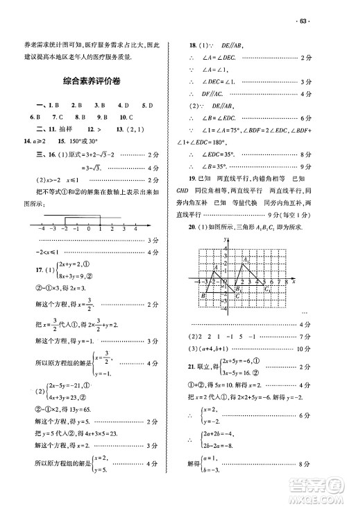 大象出版社2025年春基础训练七年级数学下册人教版答案 大象出版社2025年春基础训练七年级数学下册人教版答案