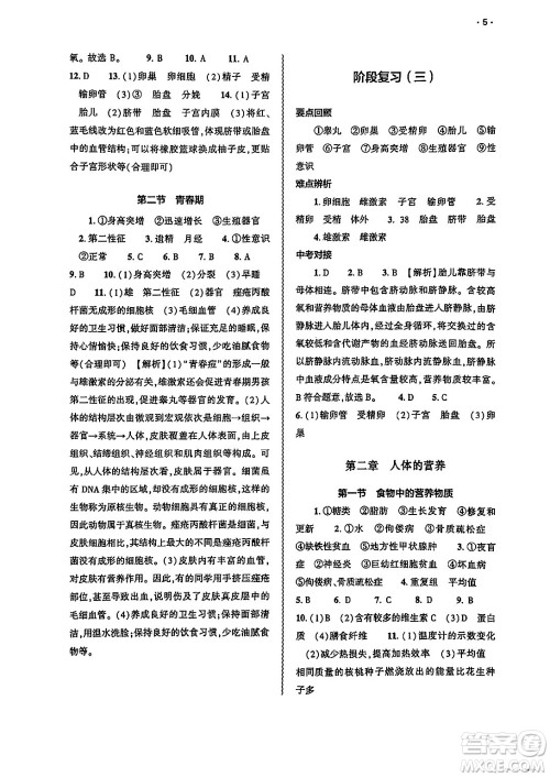 大象出版社2025年春基础训练七年级生物下册人教版答案 大象出版社2025年春基础训练七年级生物下册人教版答案