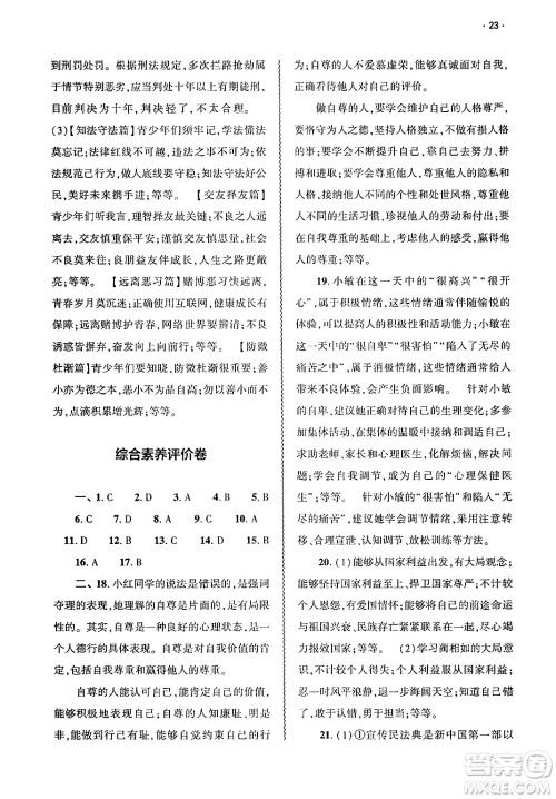 大象出版社2025年春基础训练七年级道德与法治下册部编版答案 大象出版社2025年春基础训练七年级道德与法治下册部编版答案