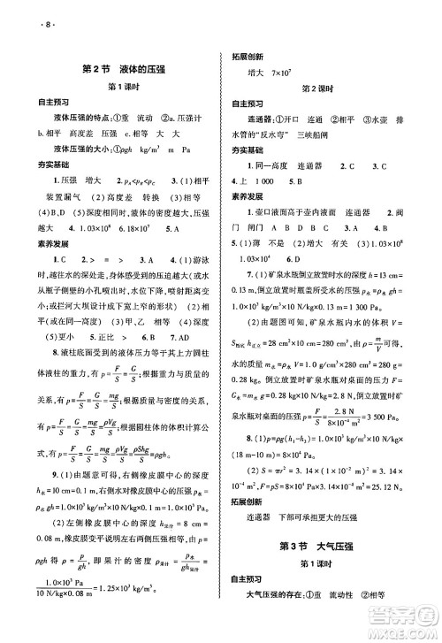 大象出版社2025年春基础训练八年级物理下册人教版答案