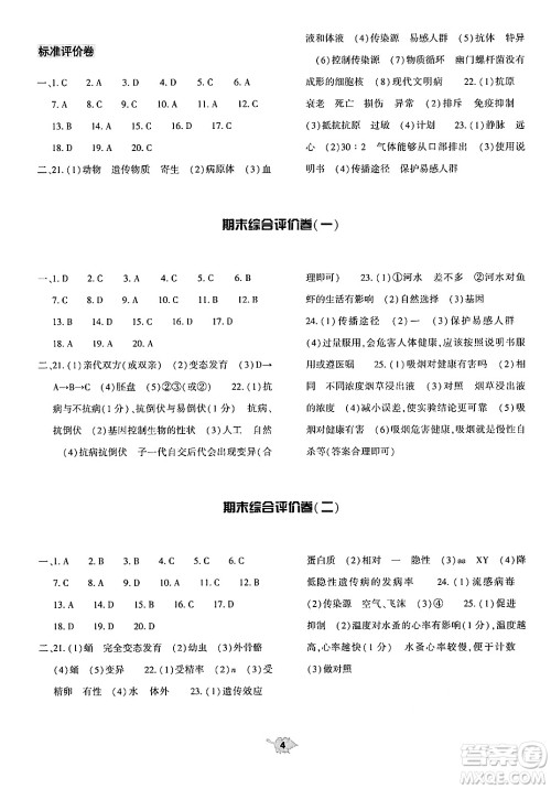 大象出版社2025年春基础训练八年级生物下册人教版答案