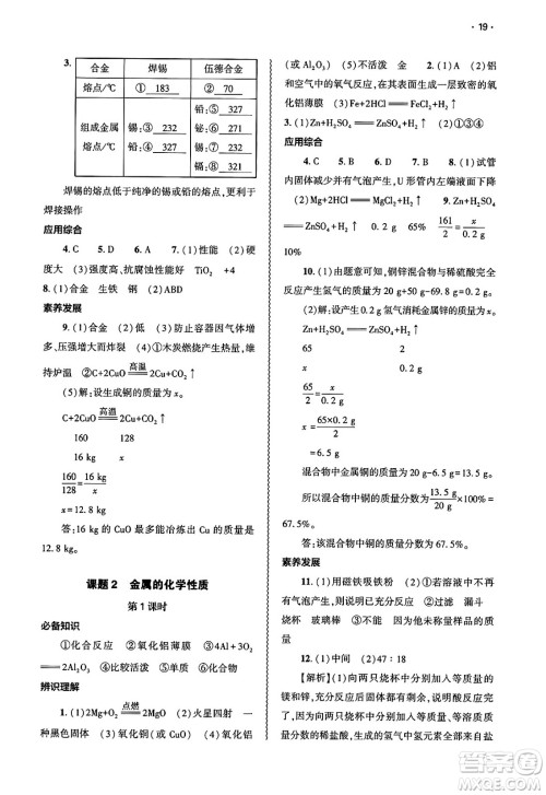大象出版社2025年春基础训练九年级化学下册人教版答案