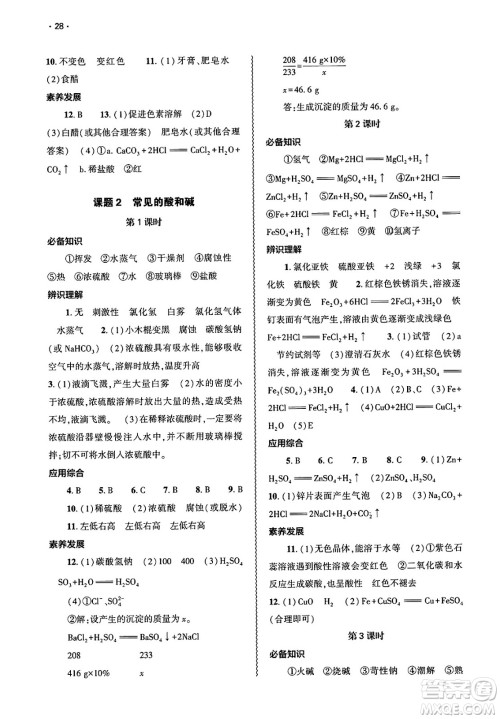 大象出版社2025年春基础训练九年级化学下册人教版答案