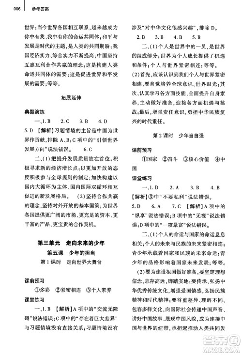 大象出版社2025年春基础训练九年级道德与法治下册人教版答案