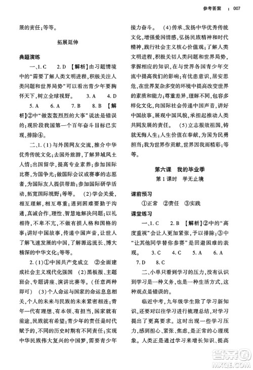 大象出版社2025年春基础训练九年级道德与法治下册人教版答案