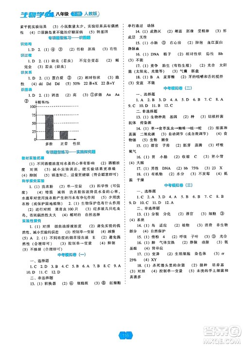 辽海出版社2025年春新课程能力培养八年级生物下册人教版答案 辽海出版社2025年春新课程能力培养八年级生物下册人教版答案