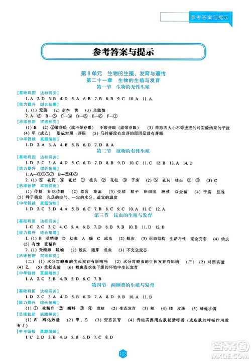 辽海出版社2025年春新课程能力培养八年级生物下册苏教版答案 辽海出版社2025年春新课程能力培养八年级生物下册苏教版答案