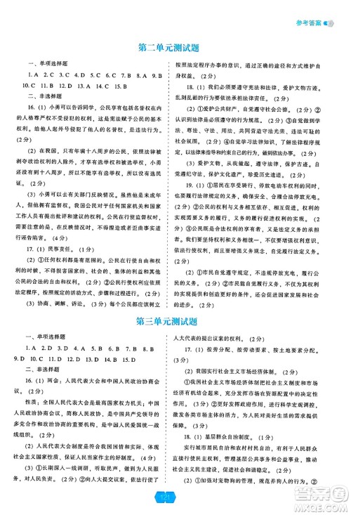 辽海出版社2025年春新课程能力培养八年级道德与法治下册人教版答案 辽海出版社2025年春新课程能力培养八年级道德与法治下册人教版答案