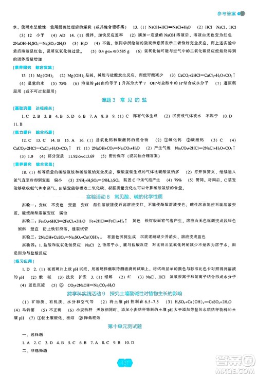 辽海出版社2025年春新课程能力培养九年级化学下册人教版答案 辽海出版社2025年春新课程能力培养九年级化学下册人教版答案