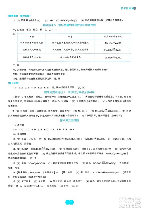 辽海出版社2025年春新课程能力培养九年级化学下册人教版答案 辽海出版社2025年春新课程能力培养九年级化学下册人教版答案