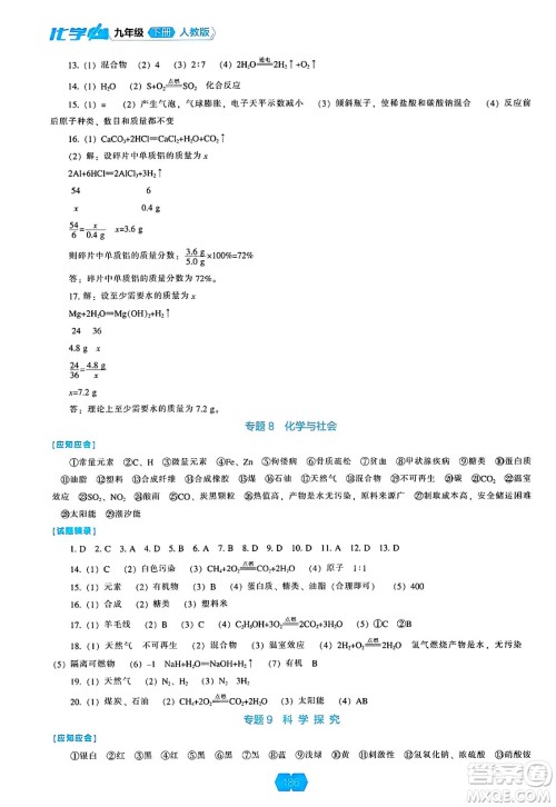 辽海出版社2025年春新课程能力培养九年级化学下册人教版答案 辽海出版社2025年春新课程能力培养九年级化学下册人教版答案
