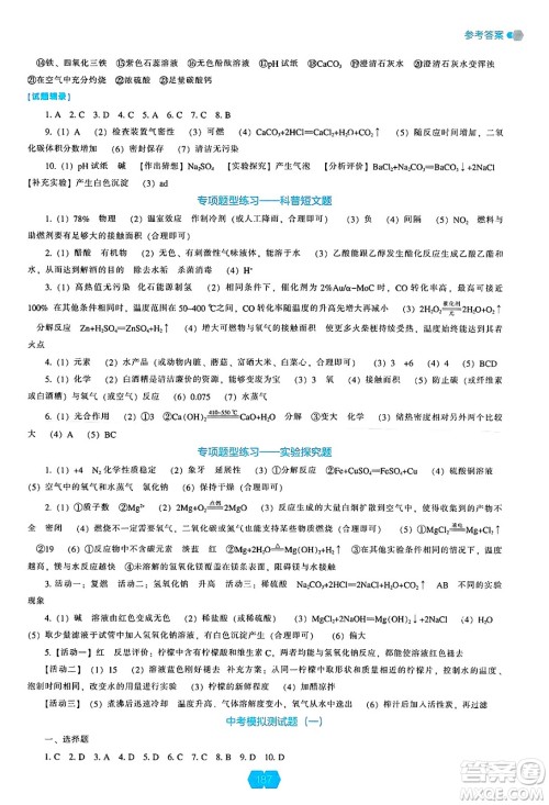 辽海出版社2025年春新课程能力培养九年级化学下册人教版答案 辽海出版社2025年春新课程能力培养九年级化学下册人教版答案