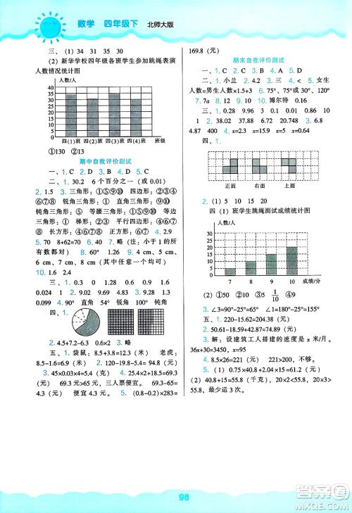 辽海出版社2025年春新课程能力培养四年级数学下册北师大版答案