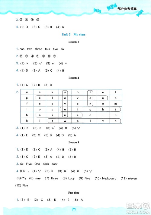 辽海出版社2025年春新课程能力培养三年级英语下册人教版三起点答案
