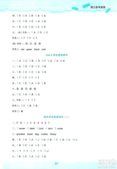 辽海出版社2025年春新课程能力培养三年级英语下册人教版三起点答案