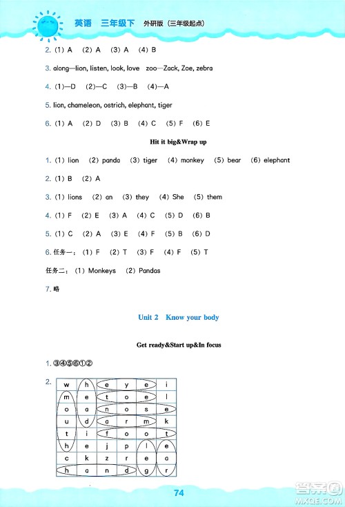 辽海出版社2025年春新课程能力培养三年级英语下册外研版三起点答案