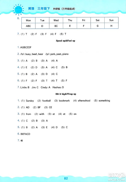 辽海出版社2025年春新课程能力培养三年级英语下册外研版三起点答案