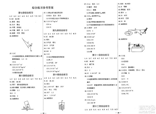 人民教育出版社2025年春阳光课堂金牌练习册八年级物理下册人教版答案