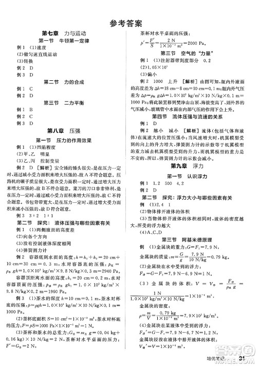 北京时代华文书局2025年春全品作业本八年级物理下册沪科版福建专版答案 北京时代华文书局2025年春全品作业本八年级物理下册沪科版福建专版答案