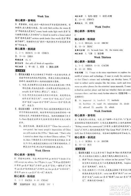 河北科学技术出版社2025年春全品作业本九年级英语下册外研版天津专版答案 河北科学技术出版社2025年春全品作业本九年级英语下册外研版天津专版答案