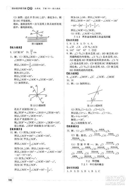 山东教育出版社2025年春初中同步练习册七年级数学下册人教版山东专版答案 山东教育出版社2025年春初中同步练习册七年级数学下册人教版山东专版答案