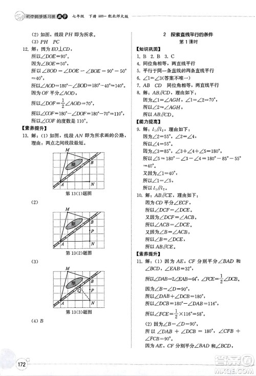 山东教育出版社2025年春初中同步练习册七年级数学下册北师大版答案 山东教育出版社2025年春初中同步练习册七年级数学下册北师大版答案