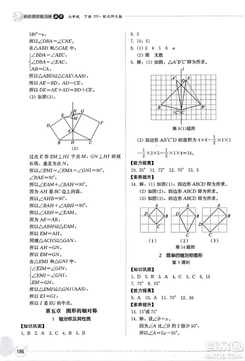 山东教育出版社2025年春初中同步练习册七年级数学下册北师大版答案 山东教育出版社2025年春初中同步练习册七年级数学下册北师大版答案