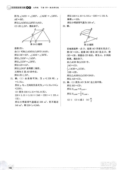 山东教育出版社2025年春初中同步练习册七年级数学下册北师大版答案 山东教育出版社2025年春初中同步练习册七年级数学下册北师大版答案