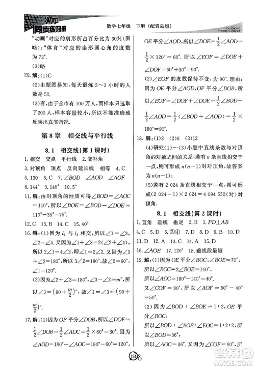 北京教育出版社2025年春初中同步练习册七年级数学下册青岛版答案 北京教育出版社2025年春初中同步练习册七年级数学下册青岛版答案