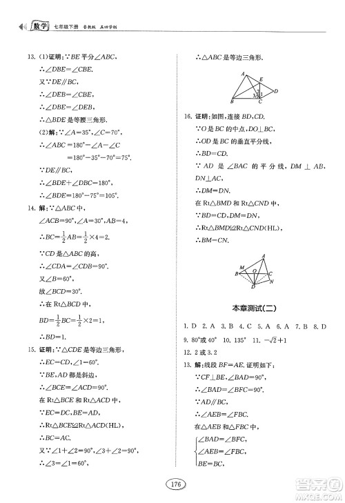 山东科学技术出版社2025年春初中同步练习册七年级数学下册鲁教版五四制答案 山东科学技术出版社2025年春初中同步练习册七年级数学下册鲁教版五四制答案