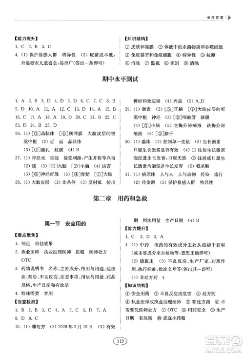 山东科学技术出版社2025年春初中同步练习册七年级生物下册鲁科版五四制答案 山东科学技术出版社2025年春初中同步练习册七年级生物下册鲁科版五四制答案