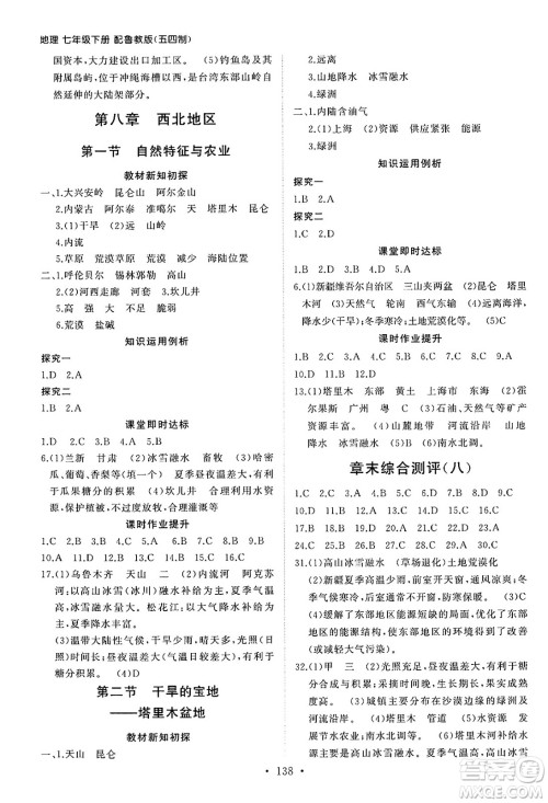 山东人民出版社2025年春初中同步练习册七年级地理下册鲁教版五四制答案