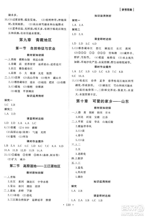 山东人民出版社2025年春初中同步练习册七年级地理下册鲁教版五四制答案