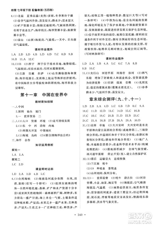山东人民出版社2025年春初中同步练习册七年级地理下册鲁教版五四制答案