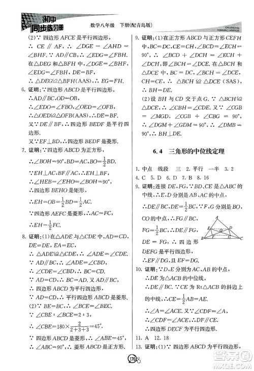 北京教育出版社2025年春初中同步练习册八年级数学下册青岛版答案 北京教育出版社2025年春初中同步练习册八年级数学下册青岛版答案