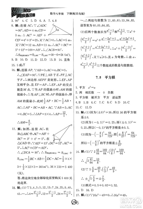 北京教育出版社2025年春初中同步练习册八年级数学下册青岛版答案 北京教育出版社2025年春初中同步练习册八年级数学下册青岛版答案