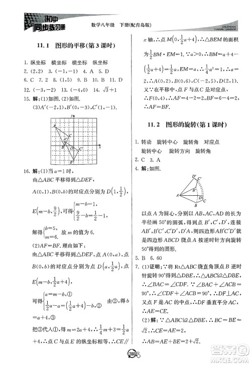 北京教育出版社2025年春初中同步练习册八年级数学下册青岛版答案 北京教育出版社2025年春初中同步练习册八年级数学下册青岛版答案