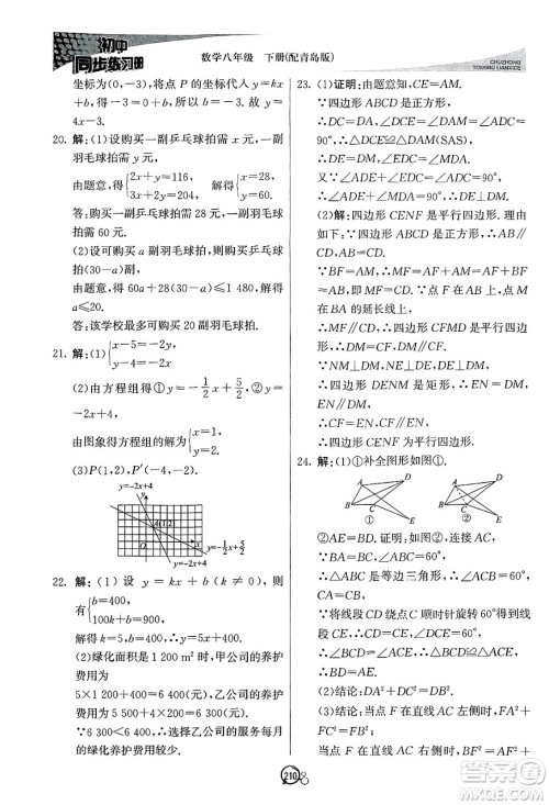 北京教育出版社2025年春初中同步练习册八年级数学下册青岛版答案 北京教育出版社2025年春初中同步练习册八年级数学下册青岛版答案