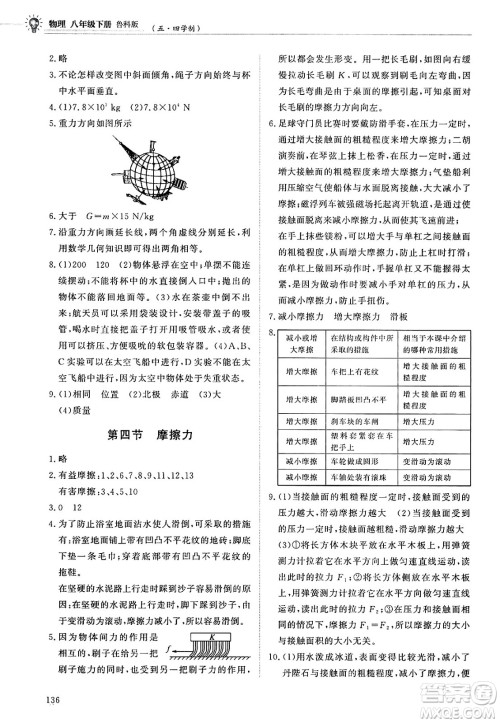 明天出版社2025年春初中同步练习册八年级物理下册鲁教版五四制答案 明天出版社2025年春初中同步练习册八年级物理下册鲁教版五四制答案