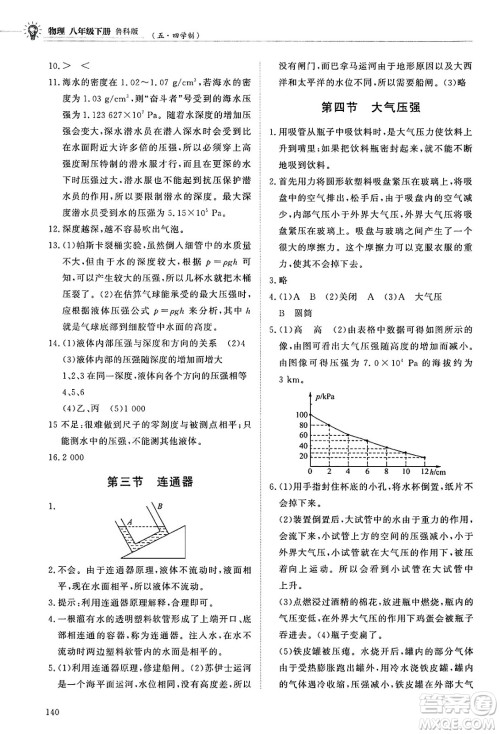 明天出版社2025年春初中同步练习册八年级物理下册鲁教版五四制答案 明天出版社2025年春初中同步练习册八年级物理下册鲁教版五四制答案