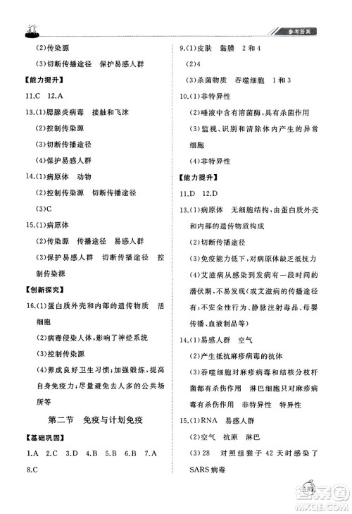 山东友谊出版社2025年春初中同步练习册八年级生物下册人教版山东专版答案 山东友谊出版社2025年春初中同步练习册八年级生物下册人教版山东专版答案