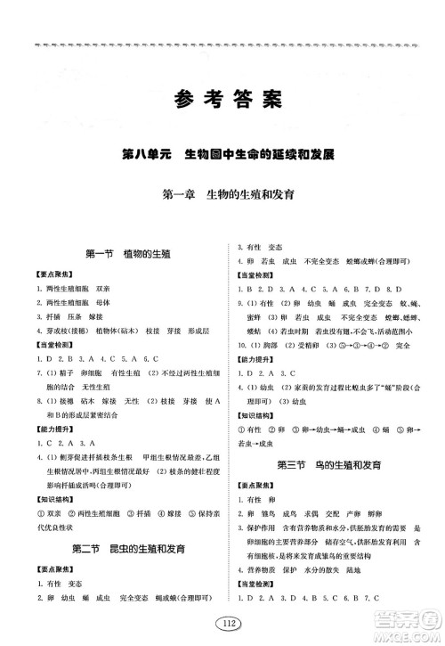 山东科学技术出版社2025年春初中同步练习册八年级生物下册鲁科版五四制答案 山东科学技术出版社2025年春初中同步练习册八年级生物下册鲁科版五四制答案